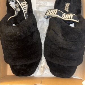 UGG Black Fluffy Sandals